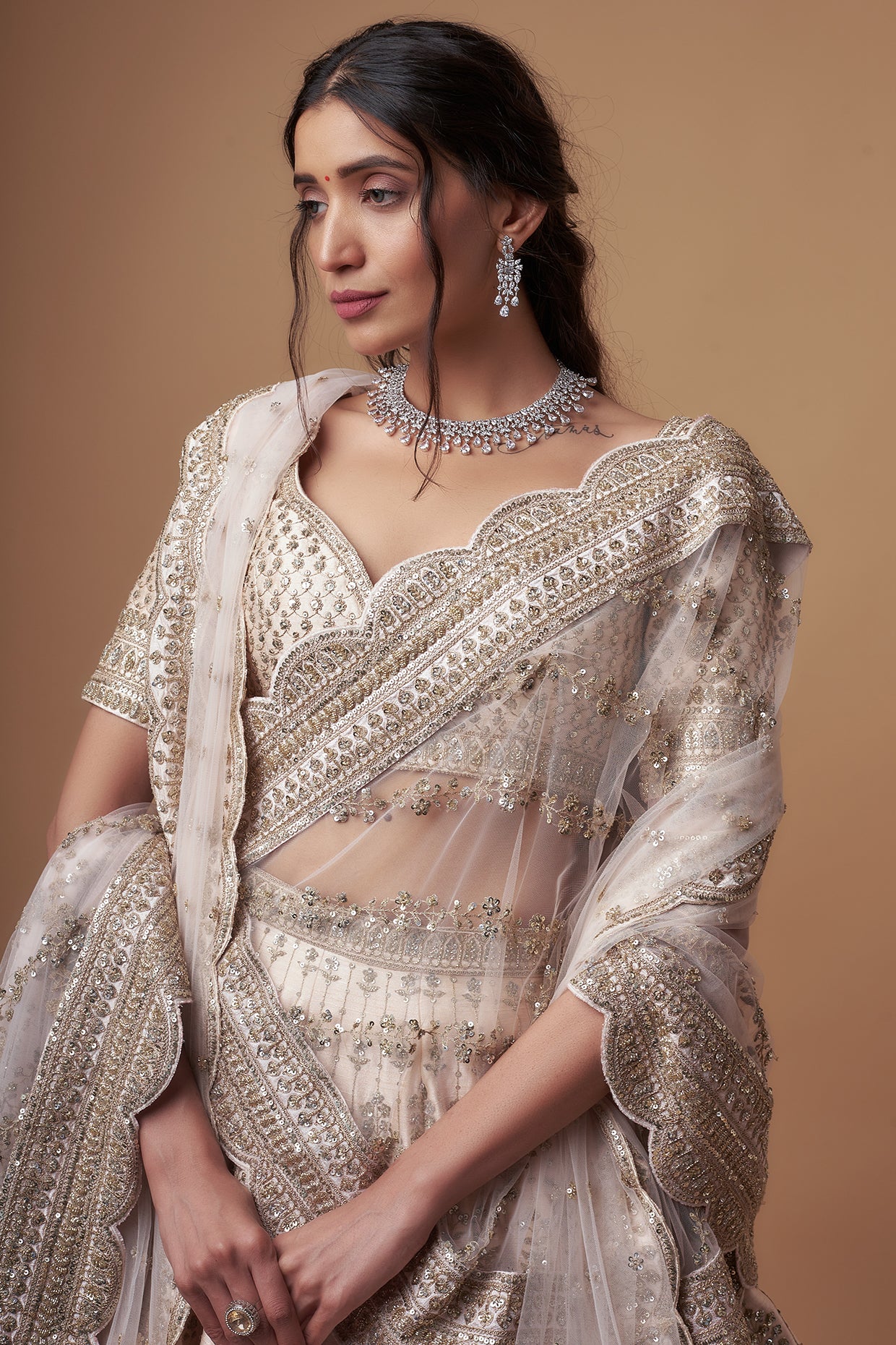 Light pink raw silk embroidered lehenga set