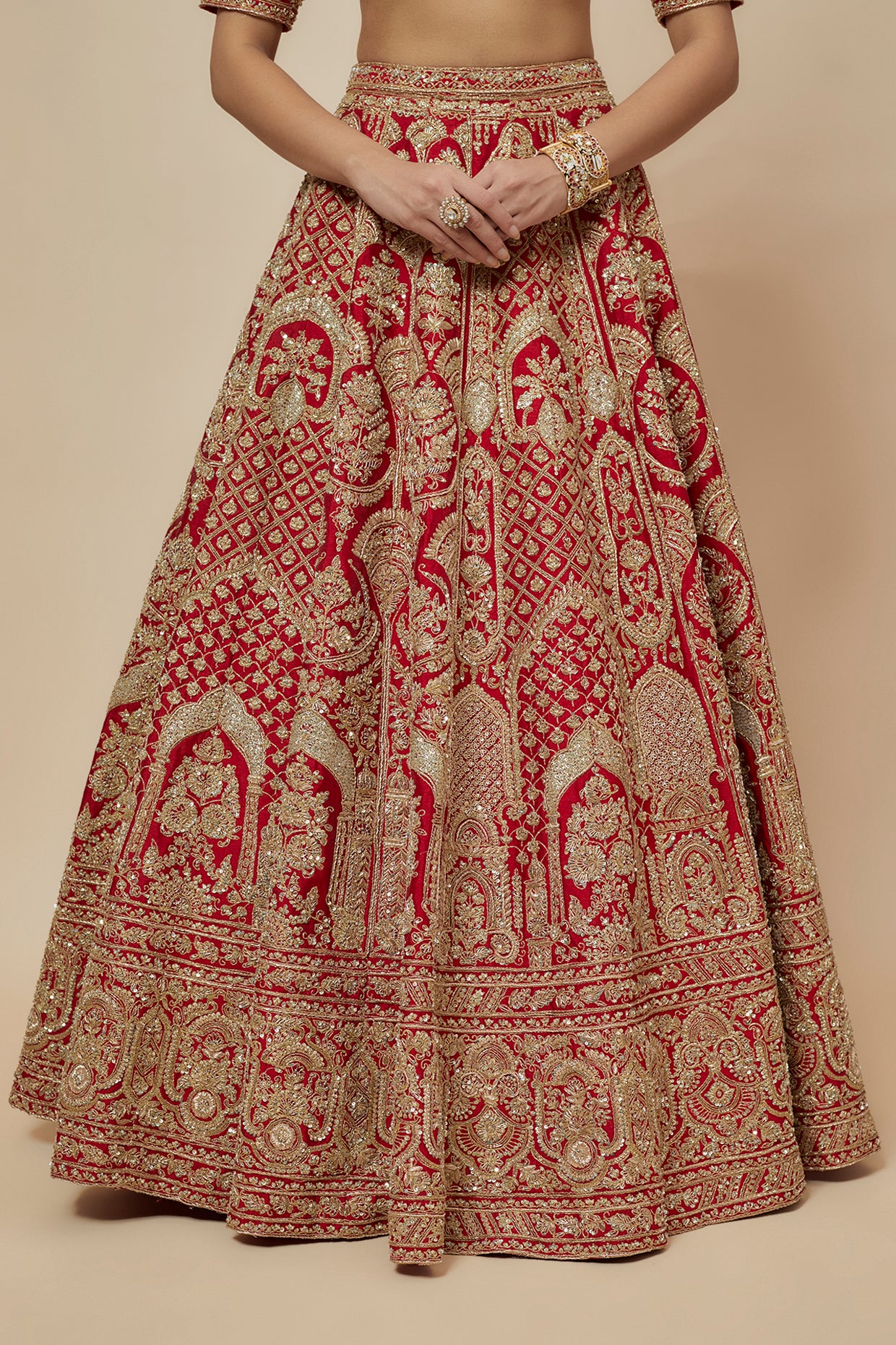 red raw silk zardosi hand embroidered lehenga set