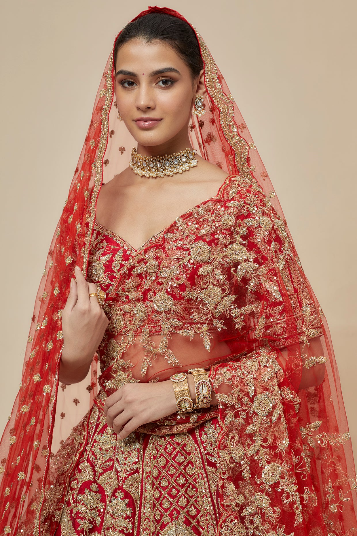 red raw silk zardosi hand embroidered lehenga set