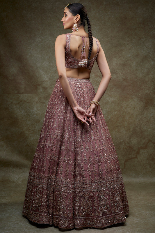 Dusty mauve organza embroidered lehenga set