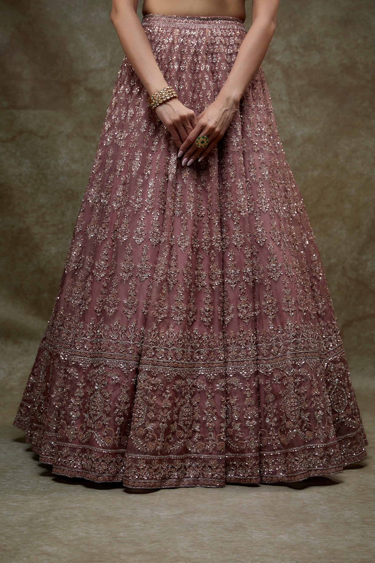 Dusty mauve organza embroidered lehenga set
