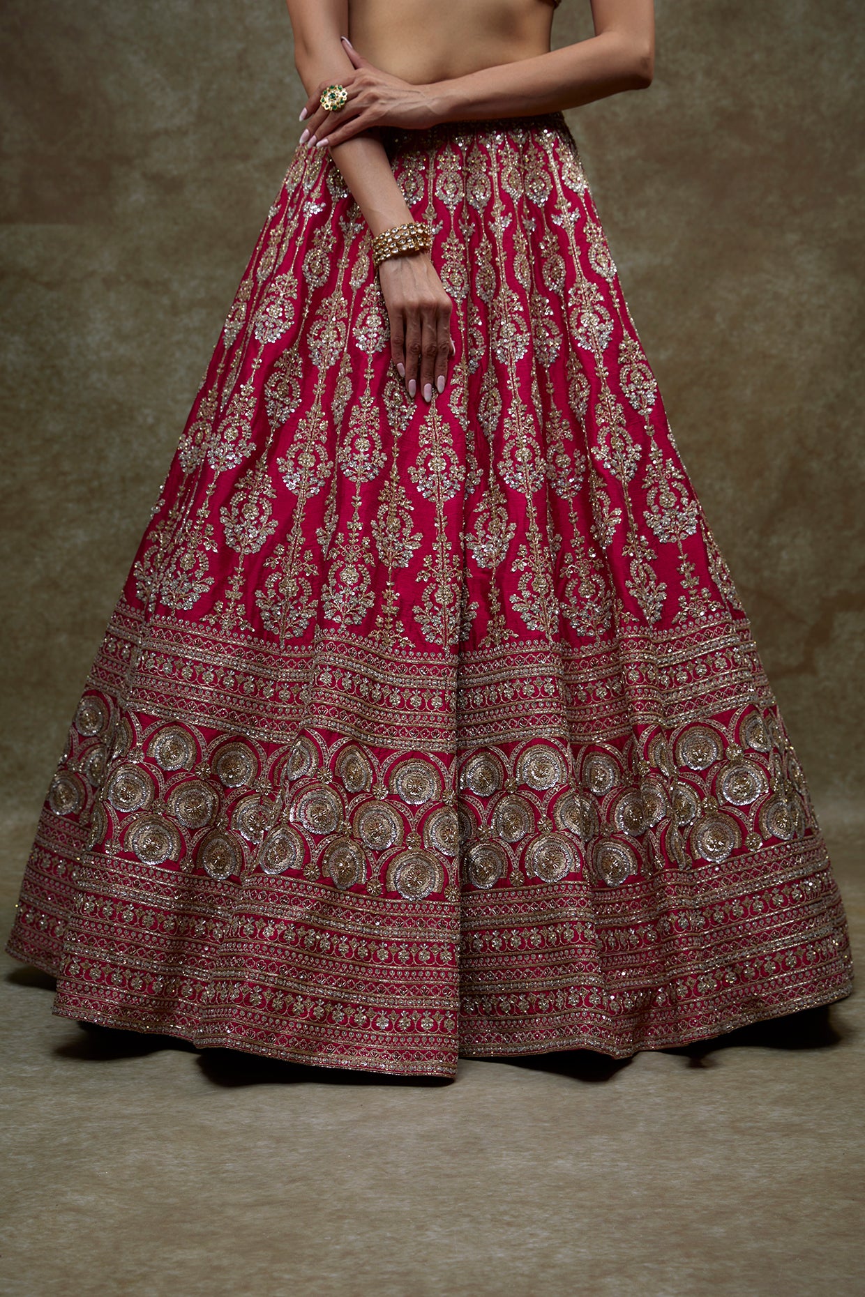 Rani pink raw silk embroidered lehenga set