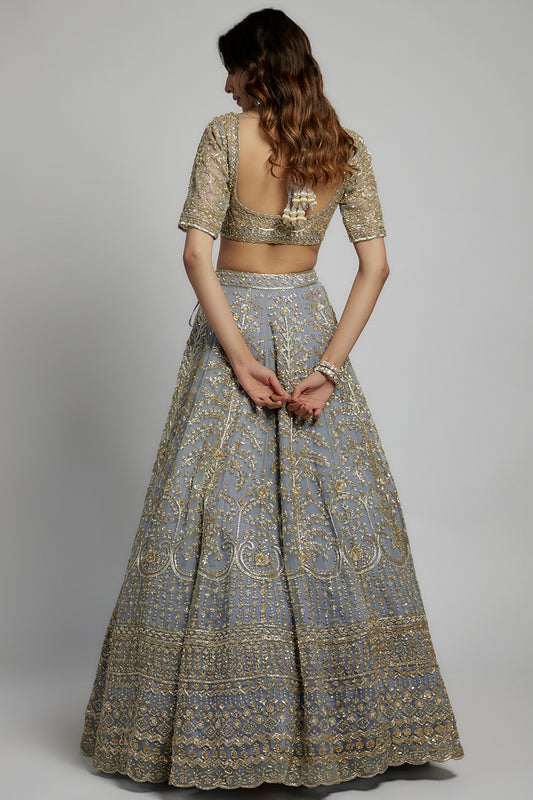 firozi raw silk sequins & cutdana embellished lehenga set