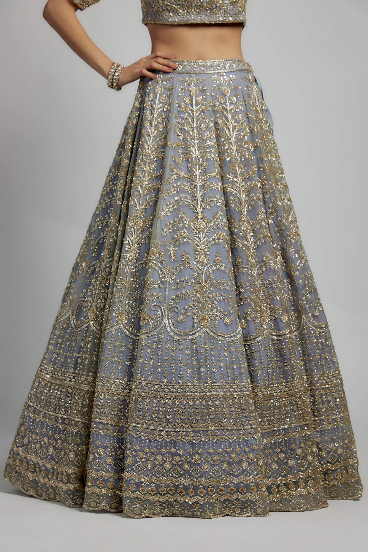 firozi raw silk sequins & cutdana embellished lehenga set