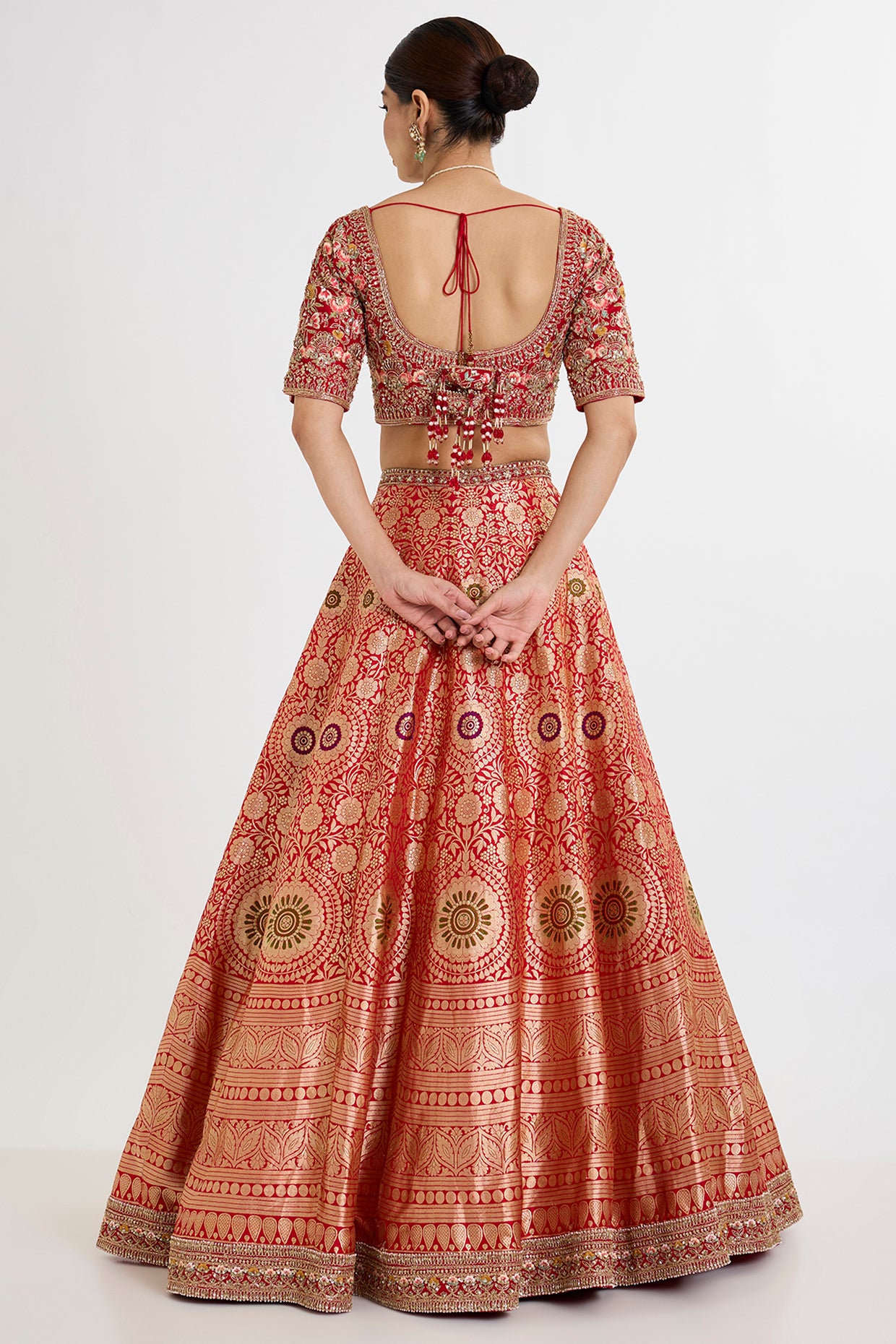 red banarasi silk zardosi embroidered lehenga set