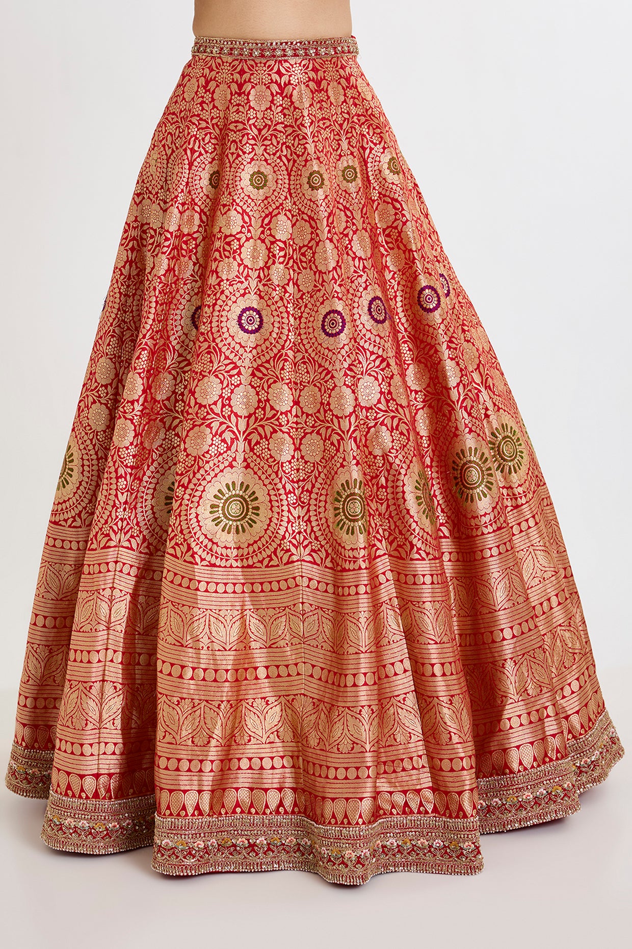 red banarasi silk zardosi embroidered lehenga set