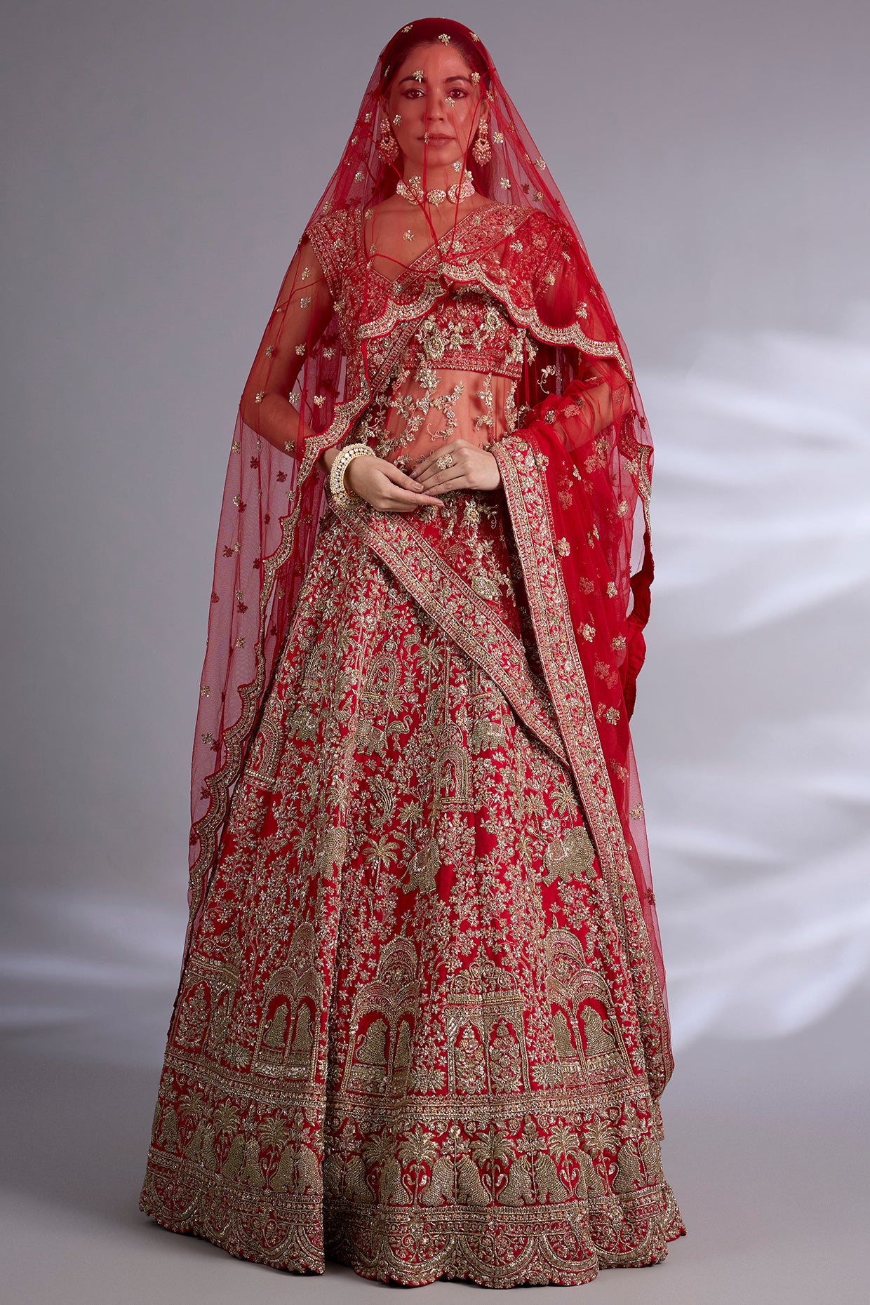 red raw silk lehenga set