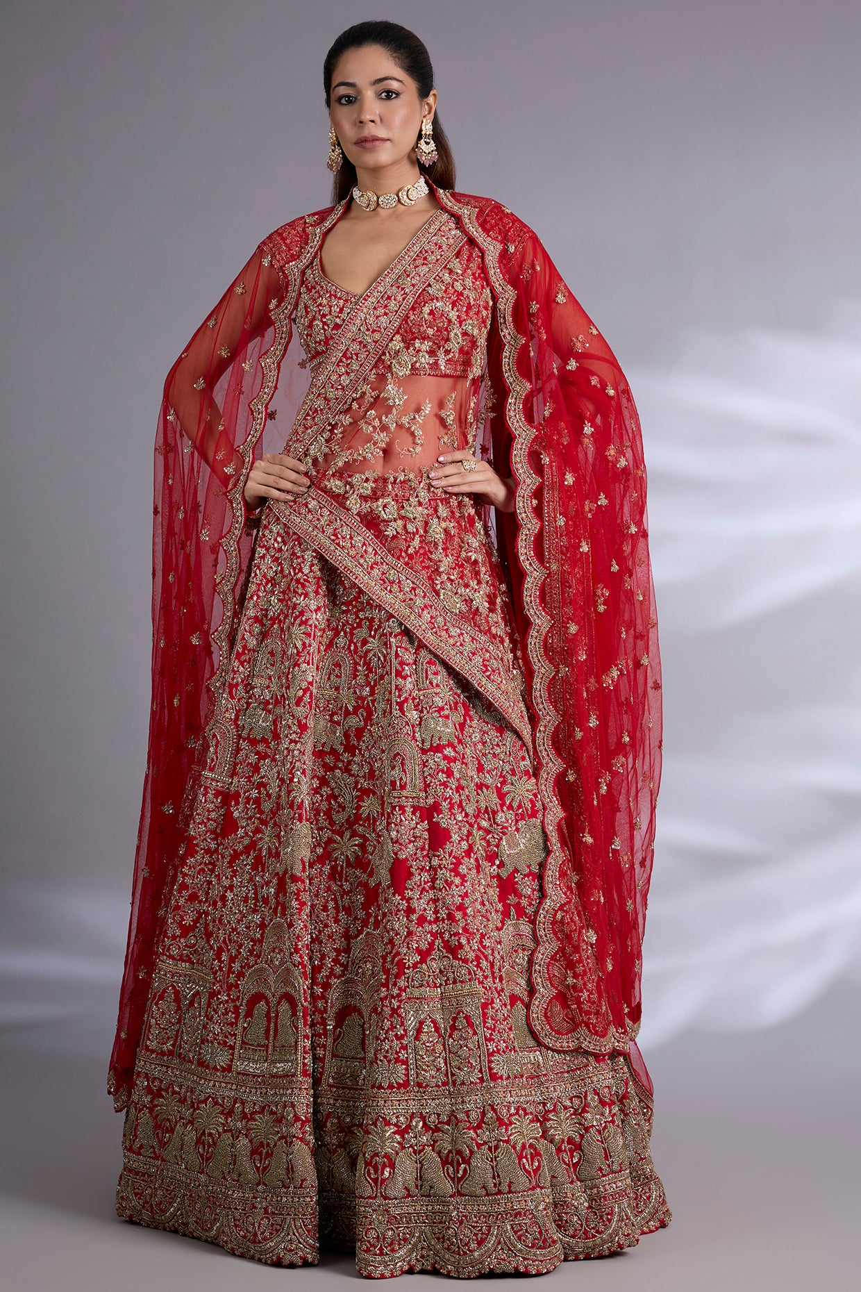 red raw silk lehenga set