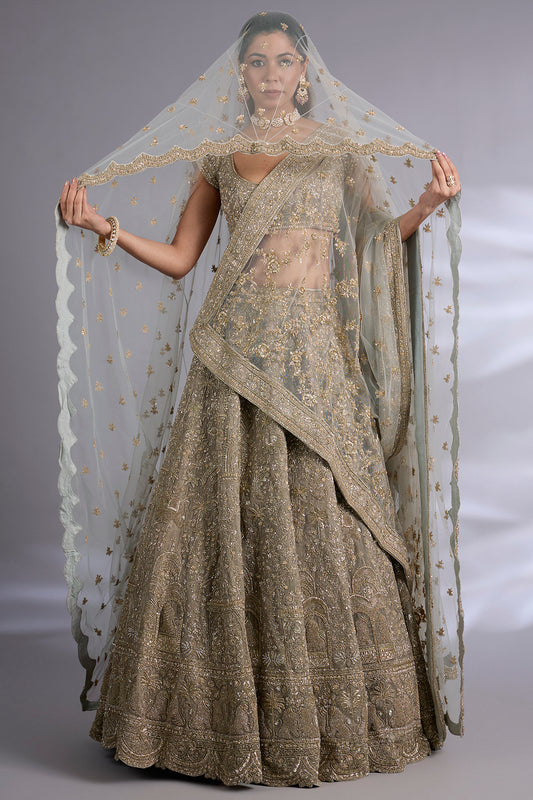 turquoise raw silk lehenga set