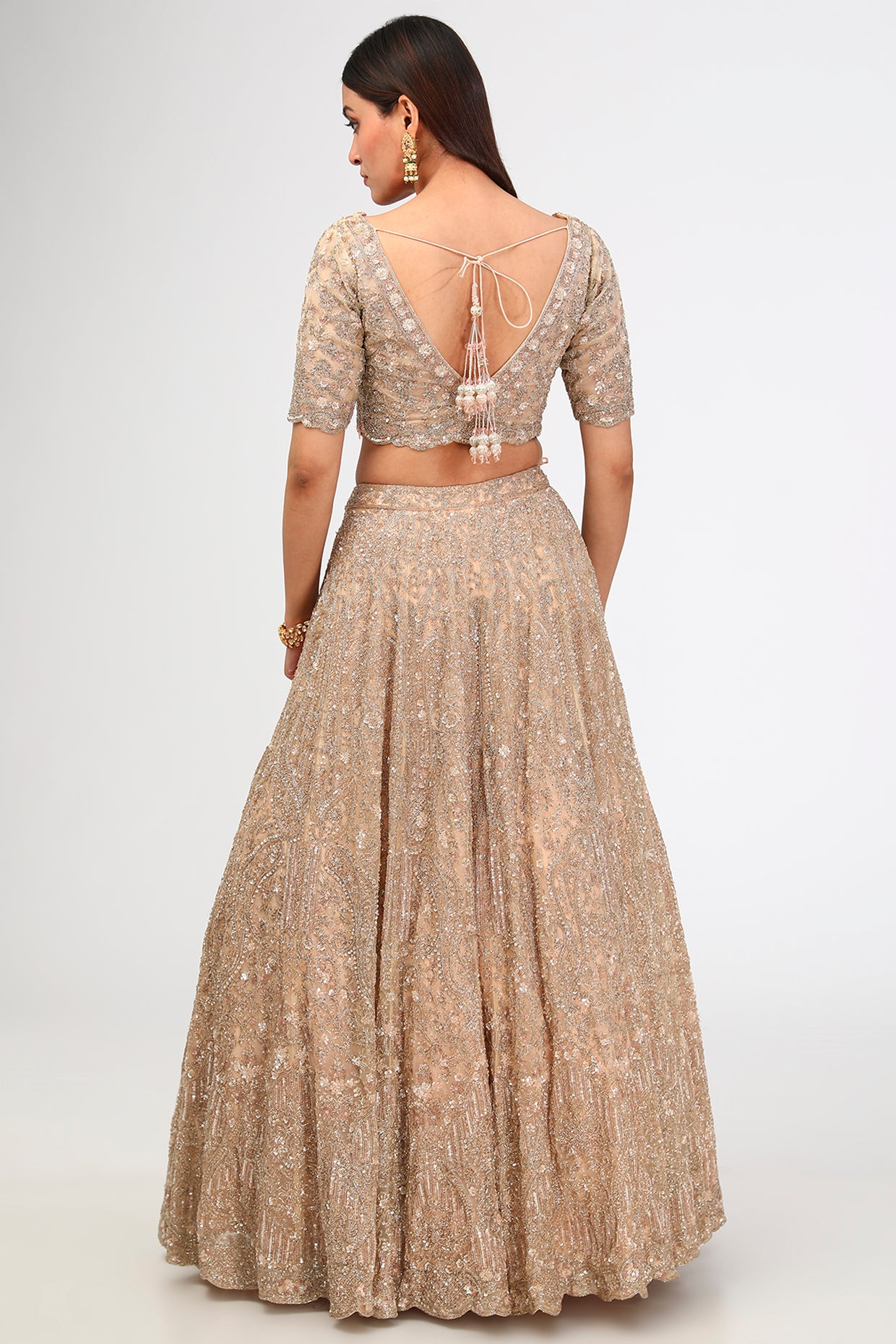 Peach Organza Cutdana Hand & Machine Embroidered Lehenga Set