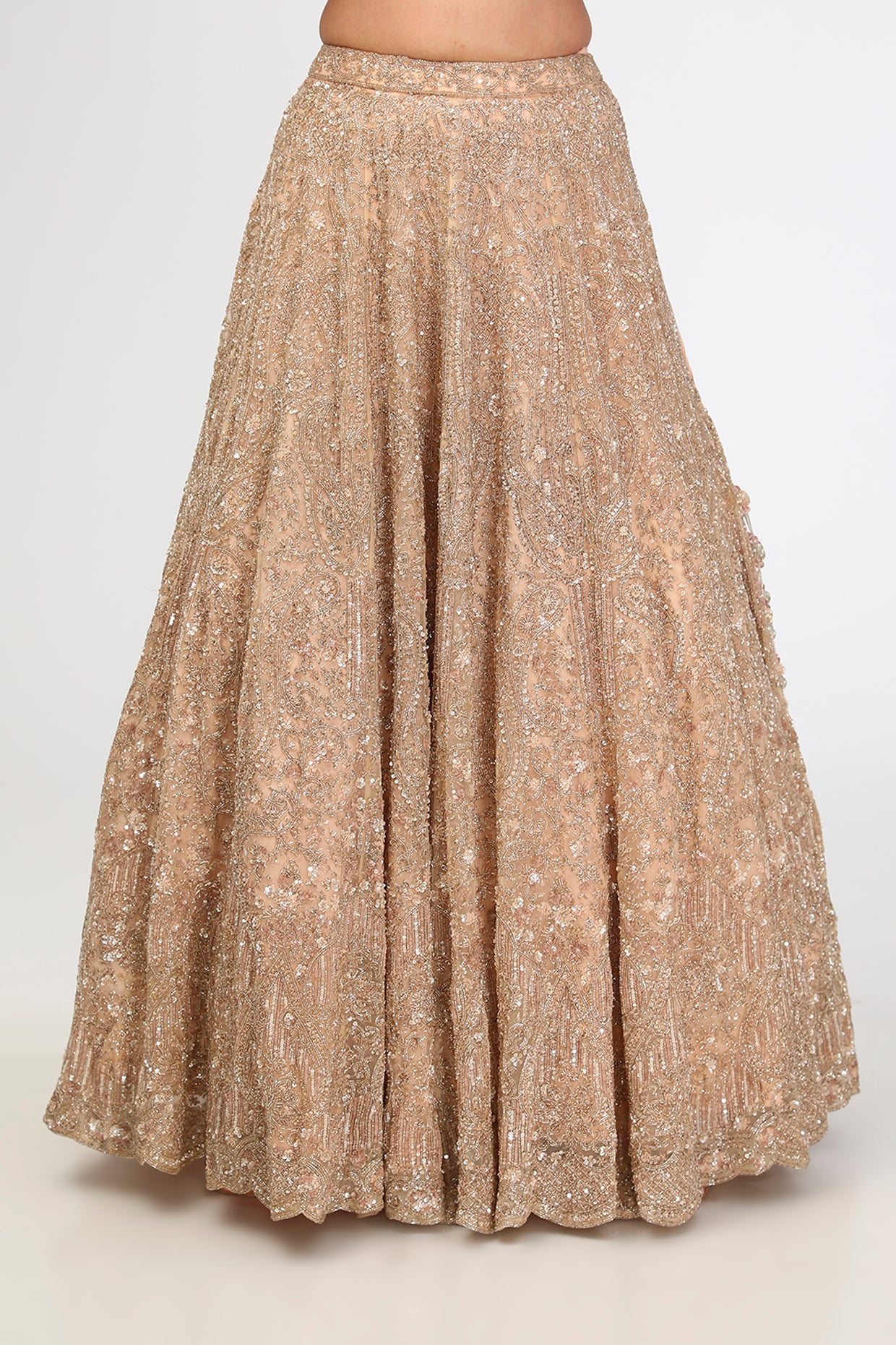 Peach Organza Cutdana Hand & Machine Embroidered Lehenga Set