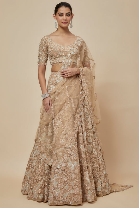 Gold Organza Hand Embroidered Lehenga Set