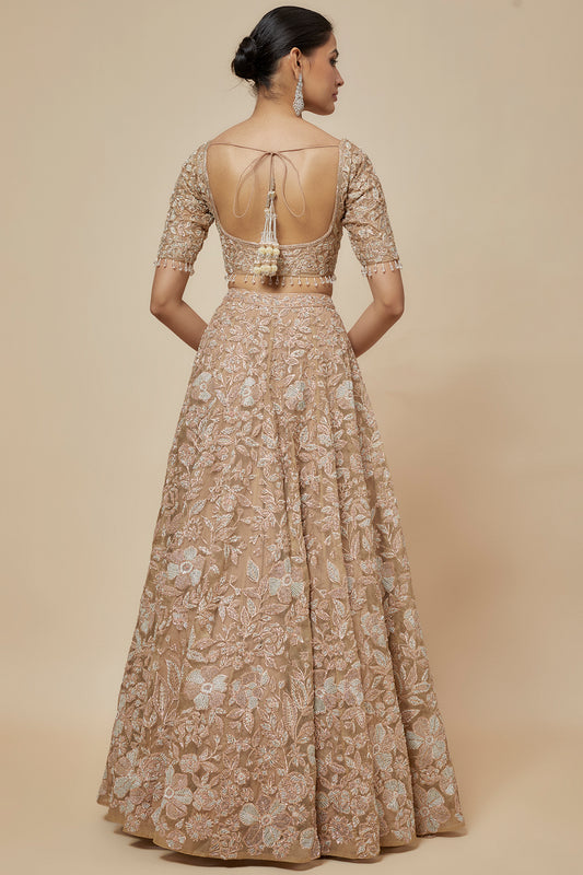 Gold Organza Hand Embroidered Lehenga Set