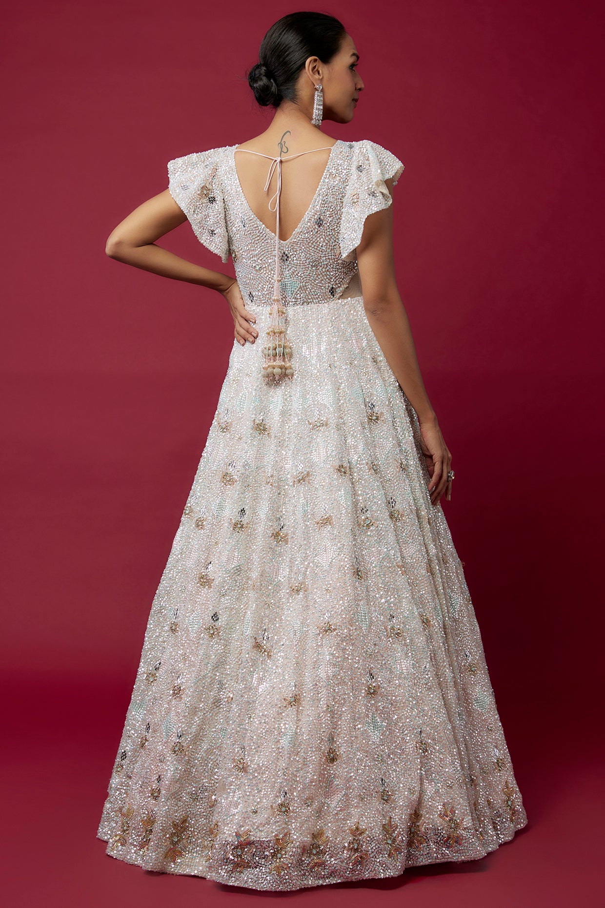 ivory organza hand & machine embroidered anarkali set