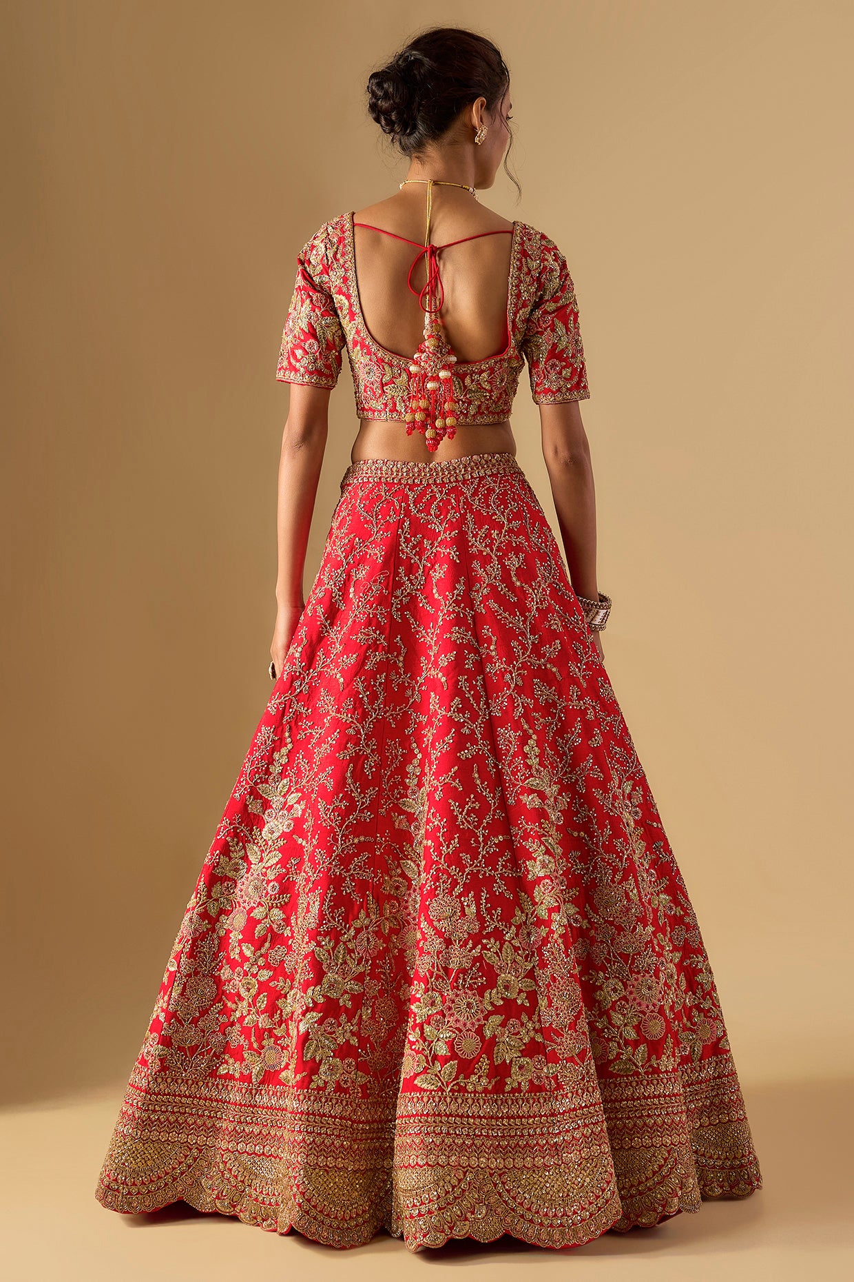 red raw silk zardosi embellished lehenga set