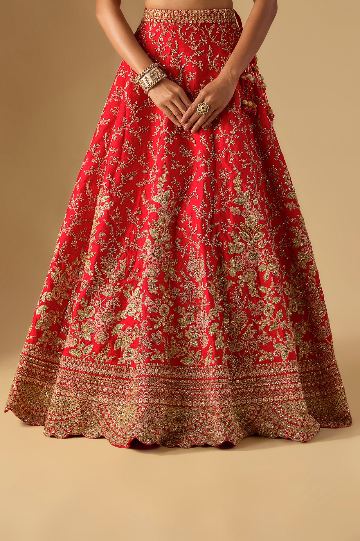 red raw silk zardosi embellished lehenga set