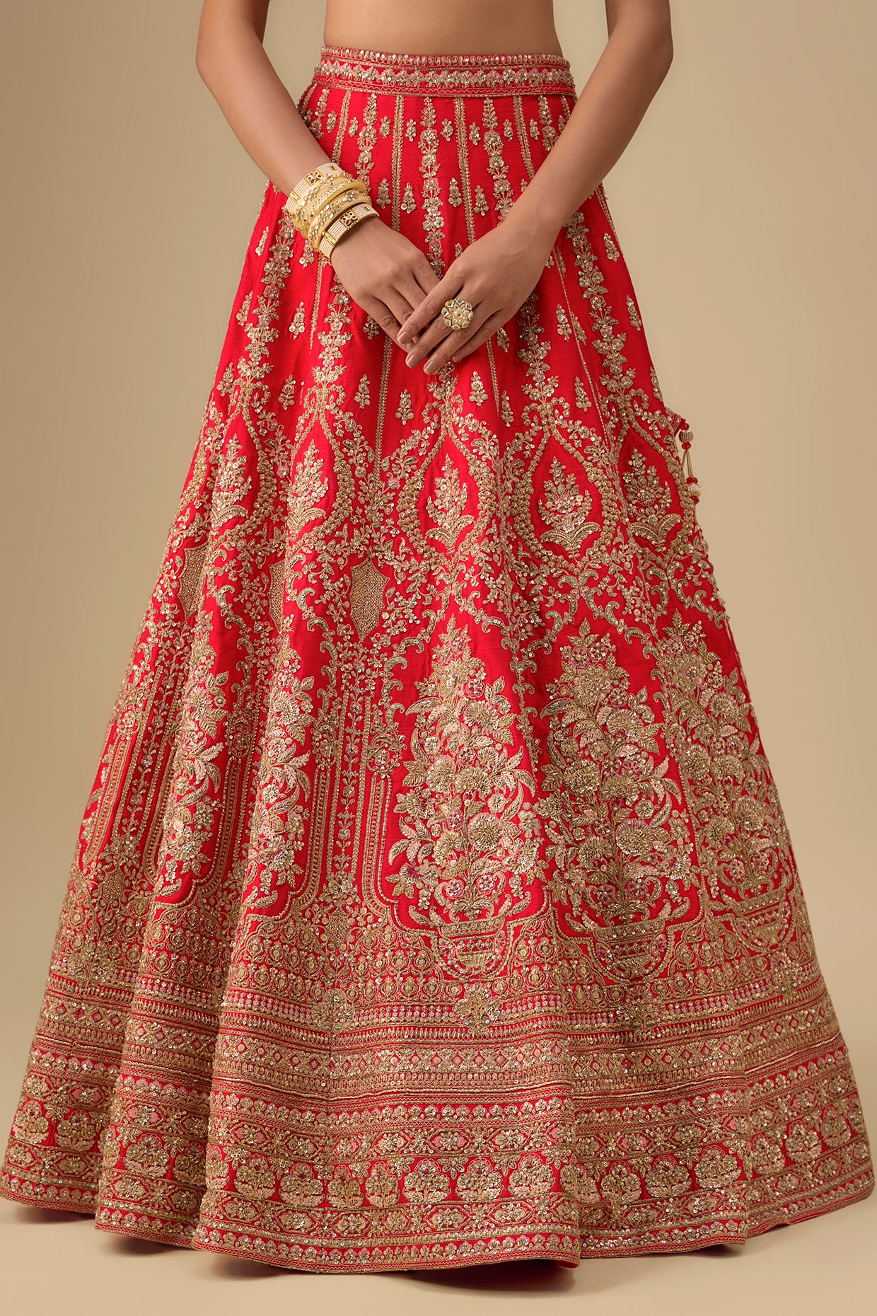 red raw silk zardosi embroidered lehenga set