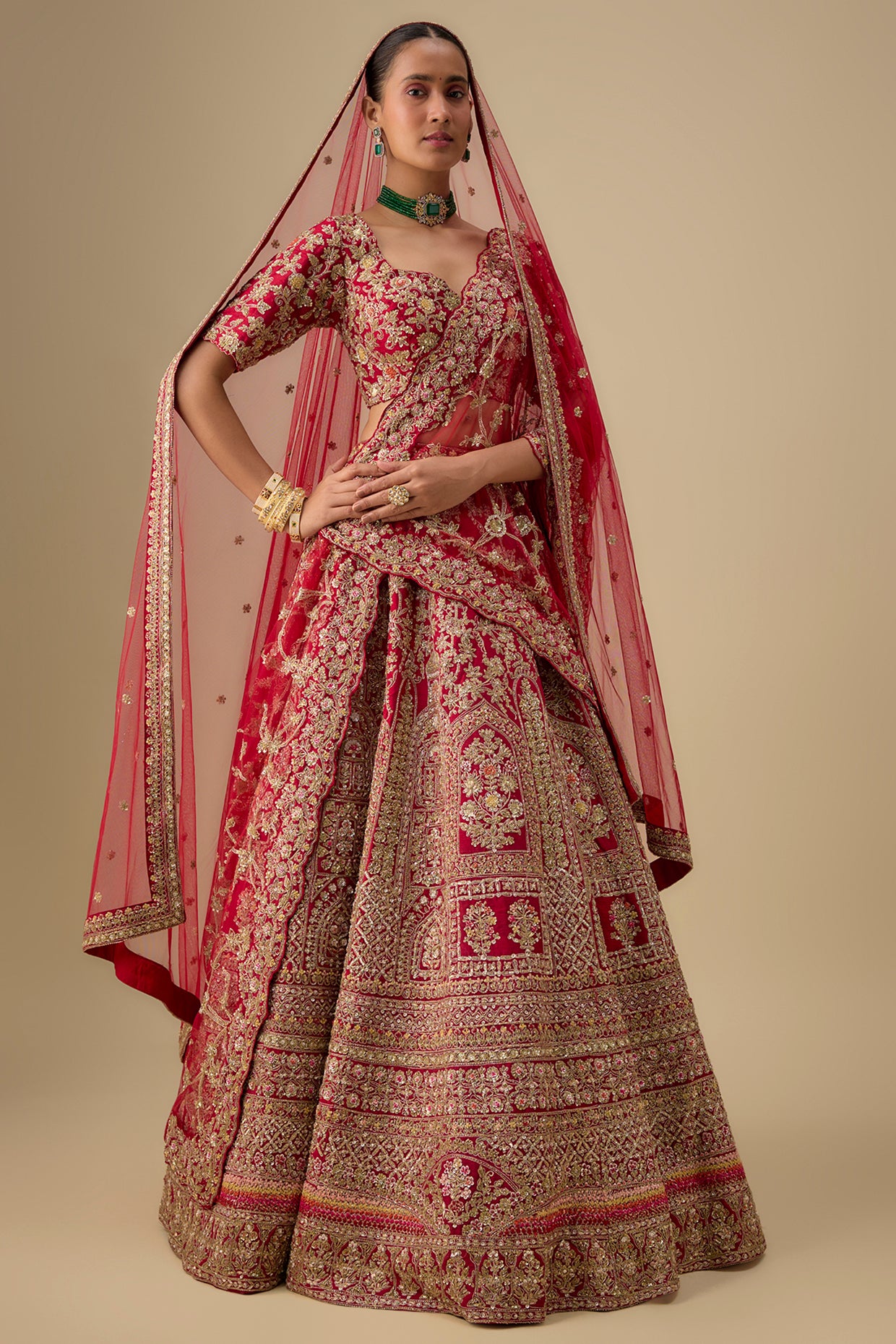 maroon raw silk zardosi embroidered lehenga set
