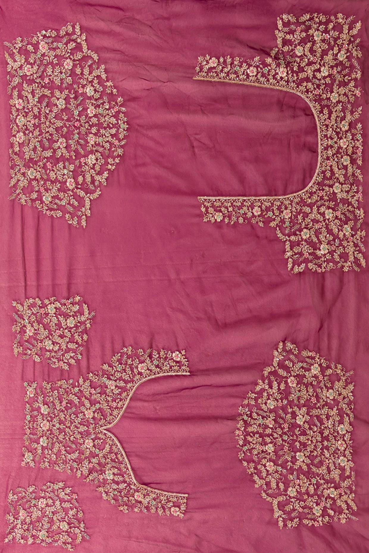 wine organza hand & machine embroidered saree set