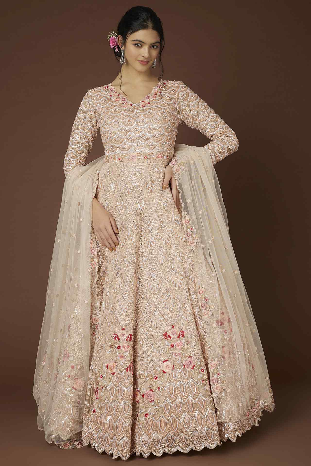 peach embellished gown