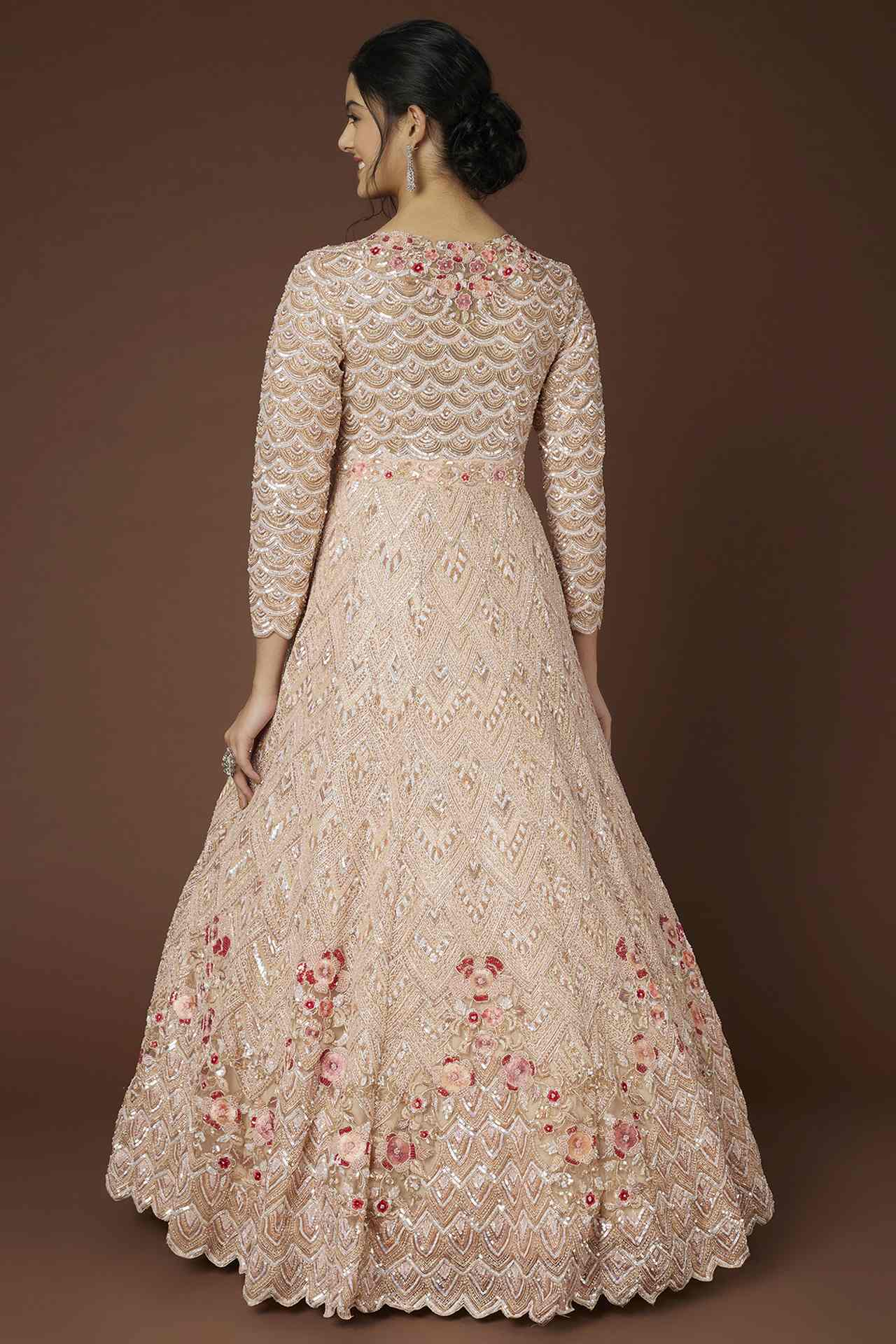 peach embellished gown