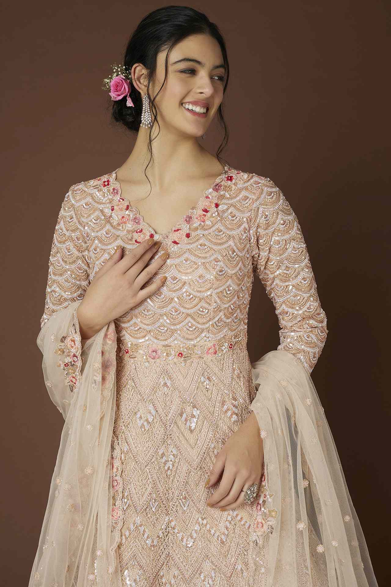 peach embellished gown
