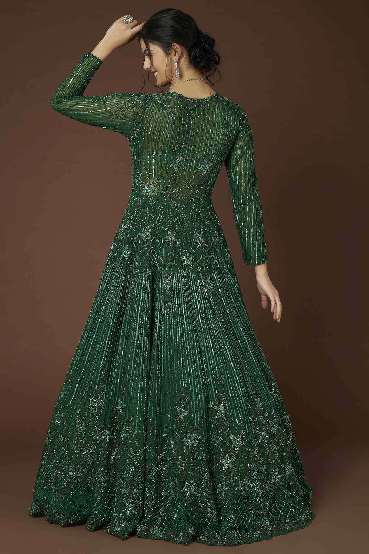 green hand embellished gown