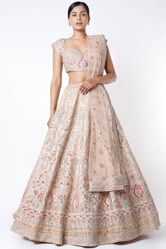 peach embroidered lehenga set