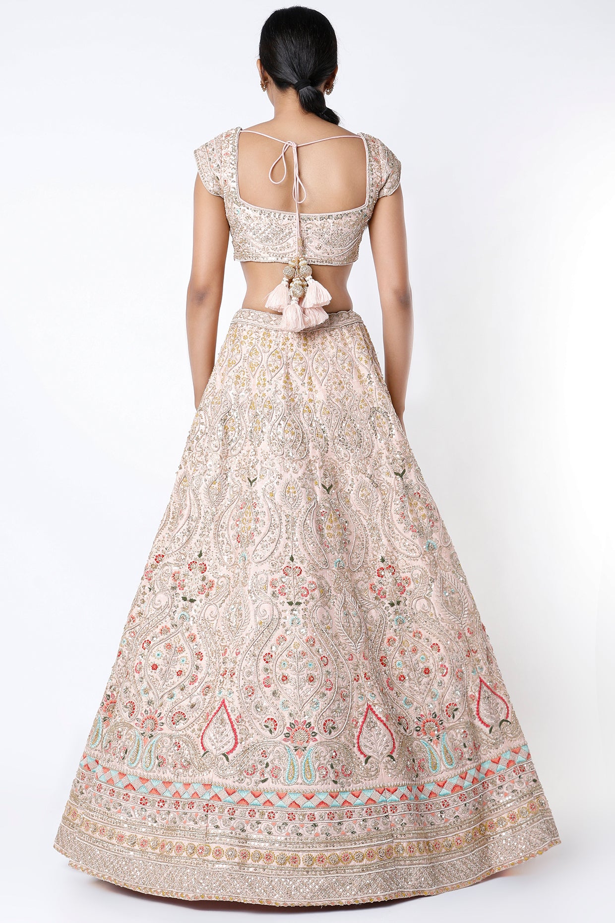 peach embroidered lehenga set