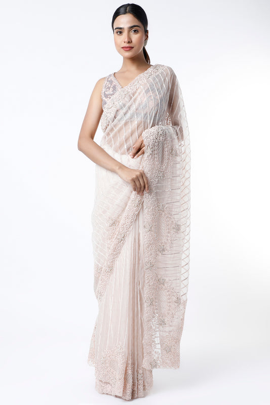 blush pink embellished saree set
