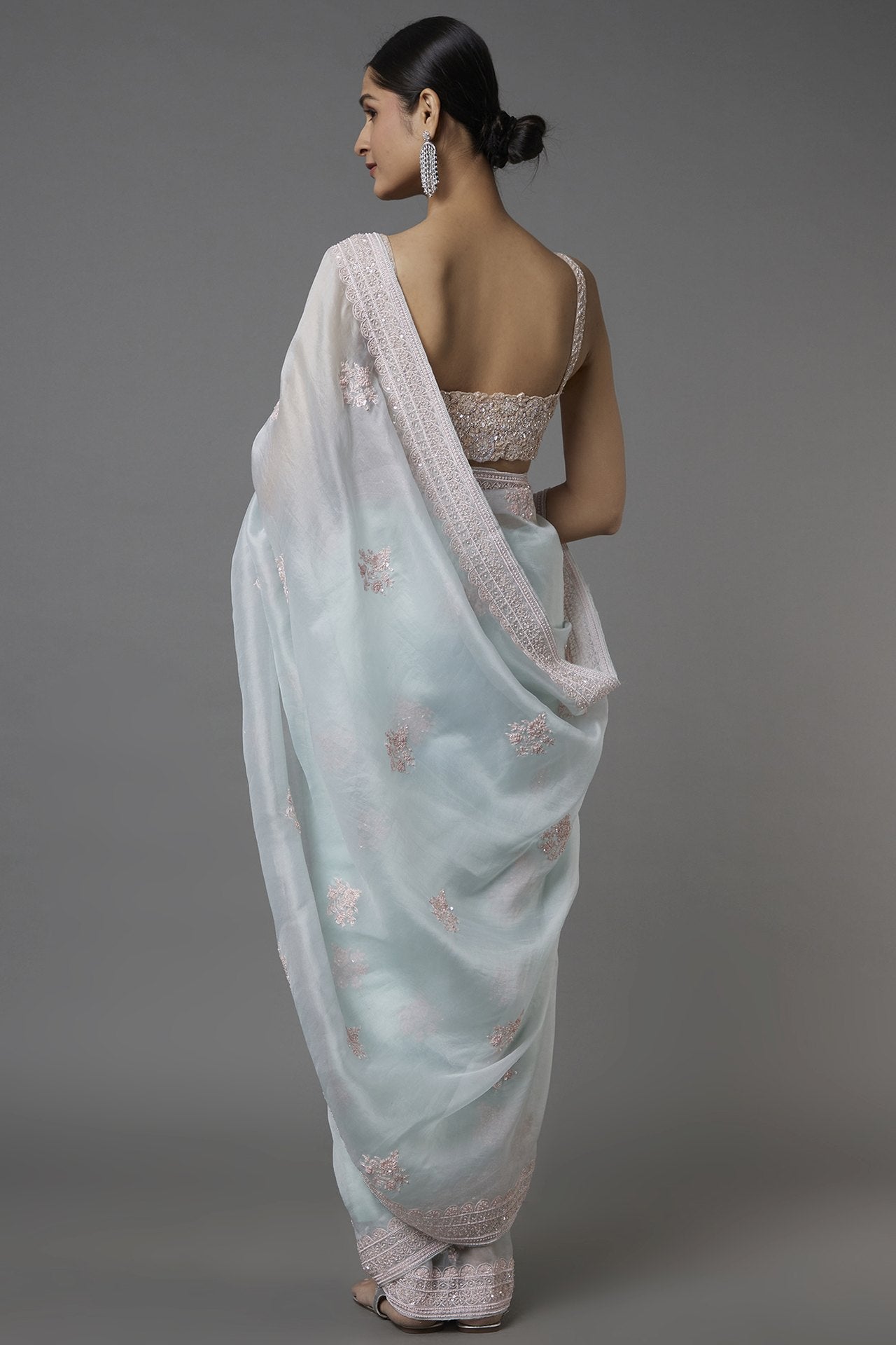 blue embellished saree set