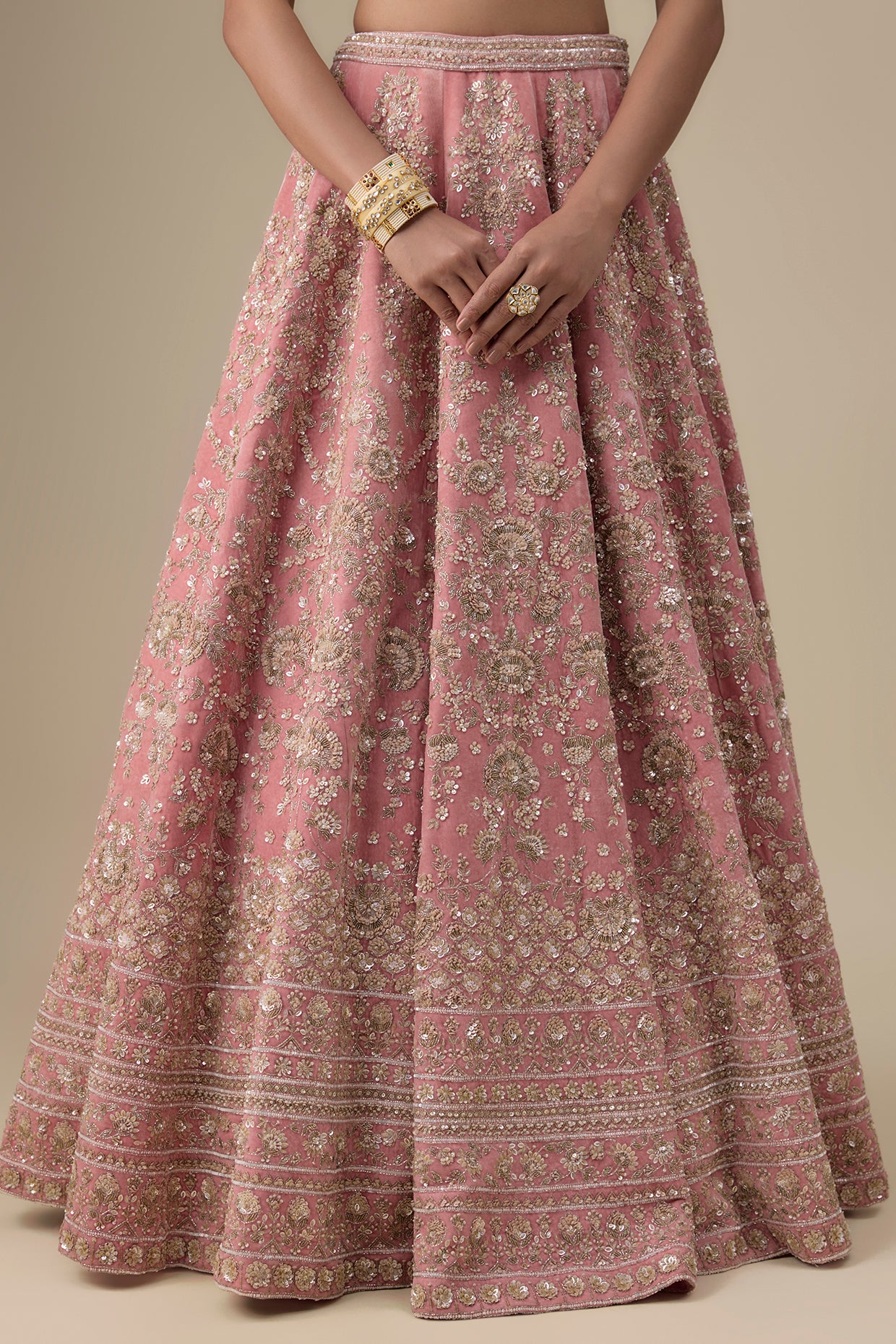 pink velvet hand embroidered lehenga set