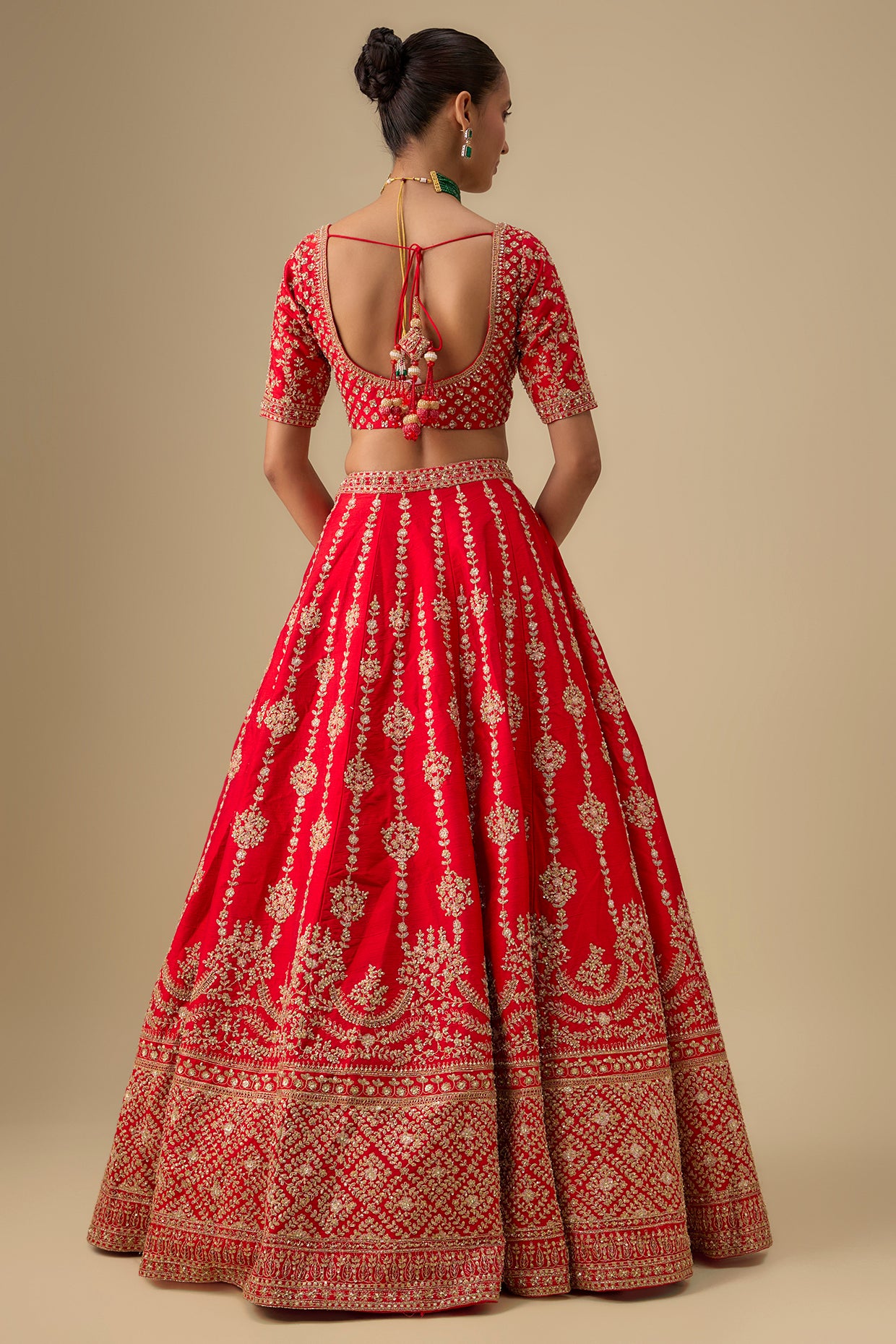 red raw silk zardosi hand & machine embroidered lehenga set