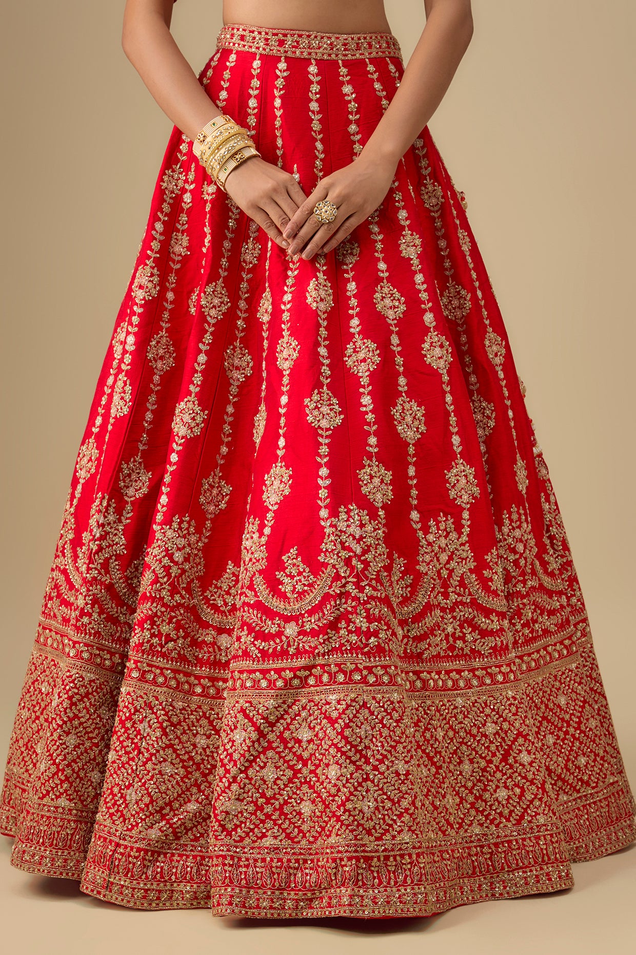 red raw silk zardosi hand & machine embroidered lehenga set