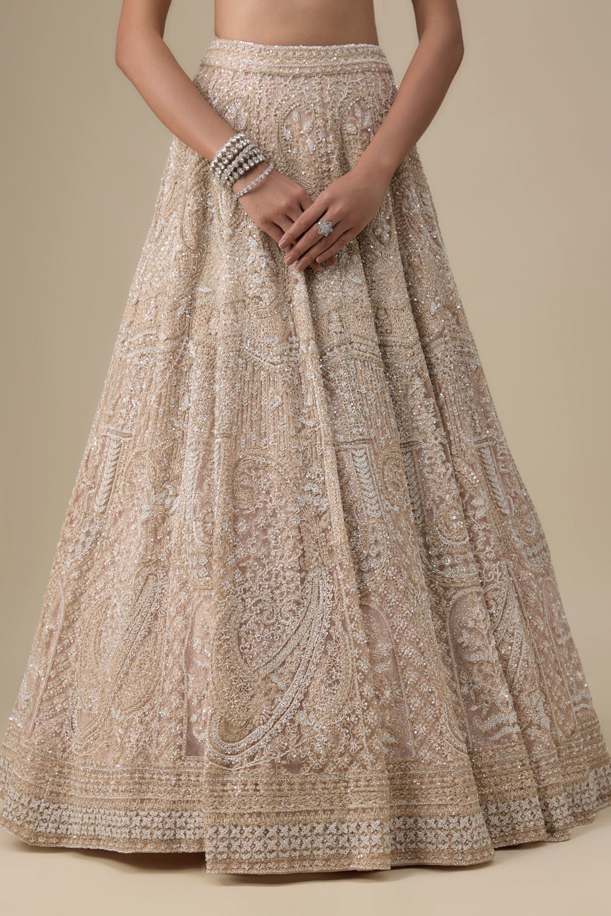 pink net zardosi hand & machine embroidered lehenga set