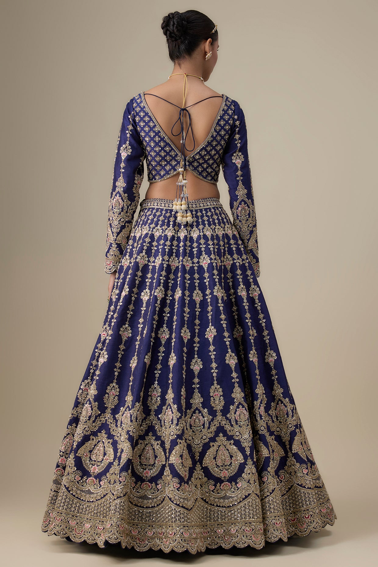 navy blue raw silk cutdana embellished lehenga set