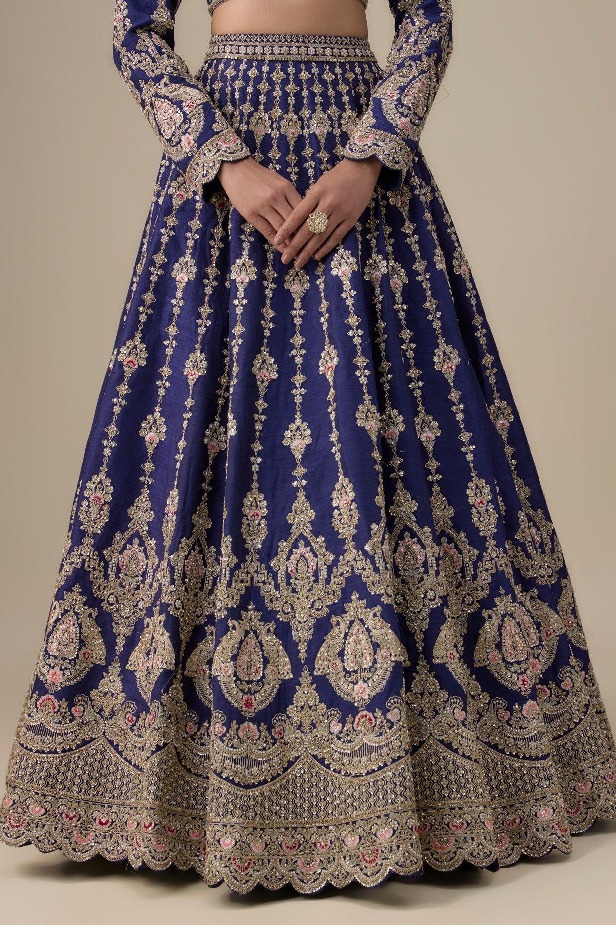 navy blue raw silk cutdana embellished lehenga set
