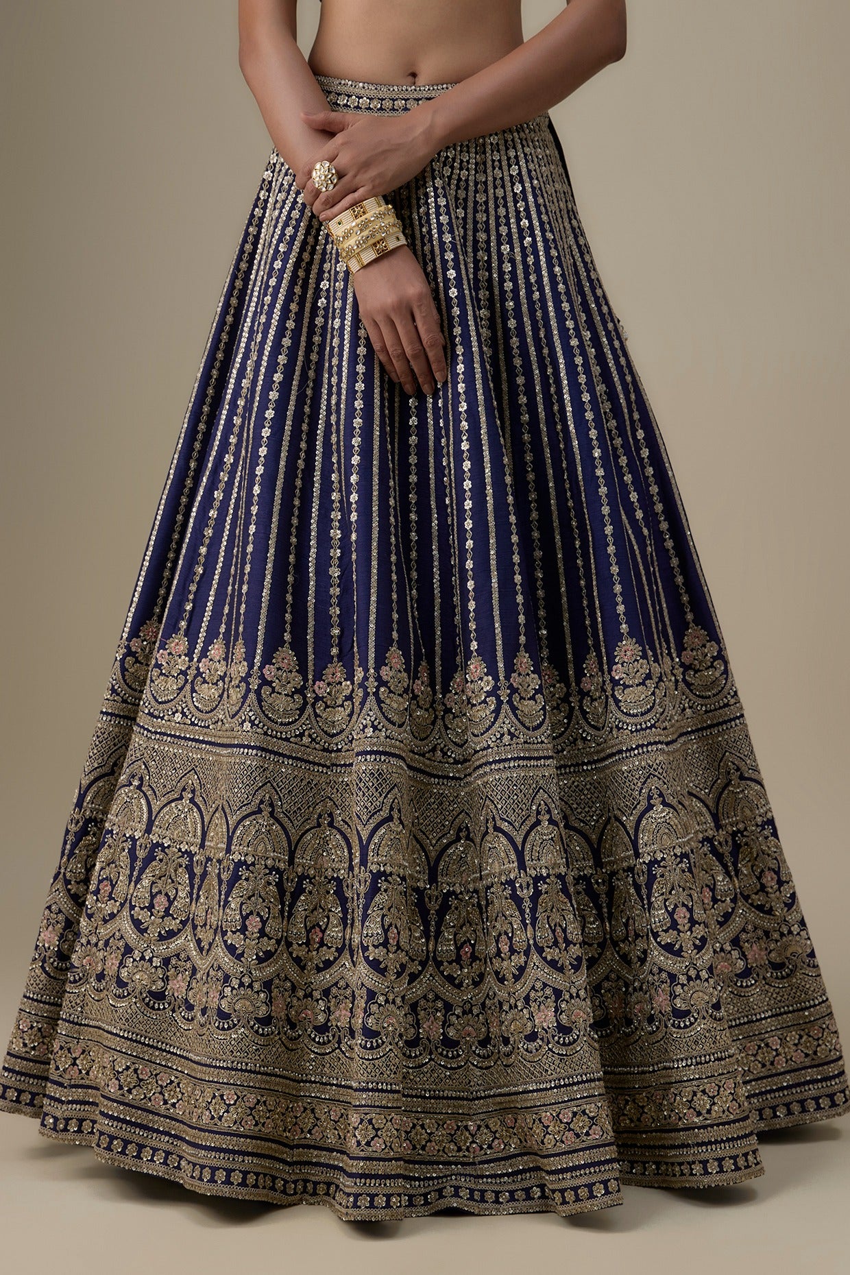 navy blue raw silk zardosi embroidered lehenga set