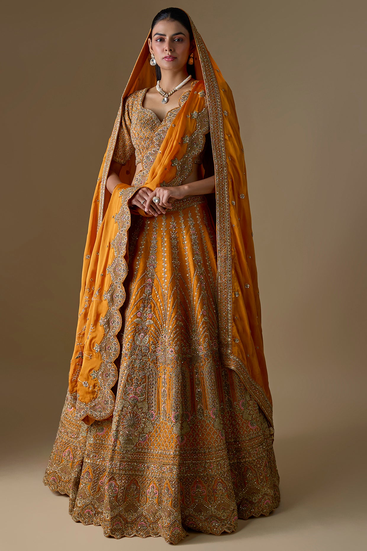 rust raw silk zardosi hand embroidered lehenga set
