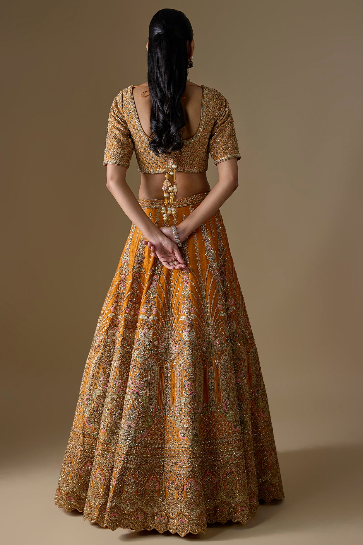 rust raw silk zardosi hand embroidered lehenga set