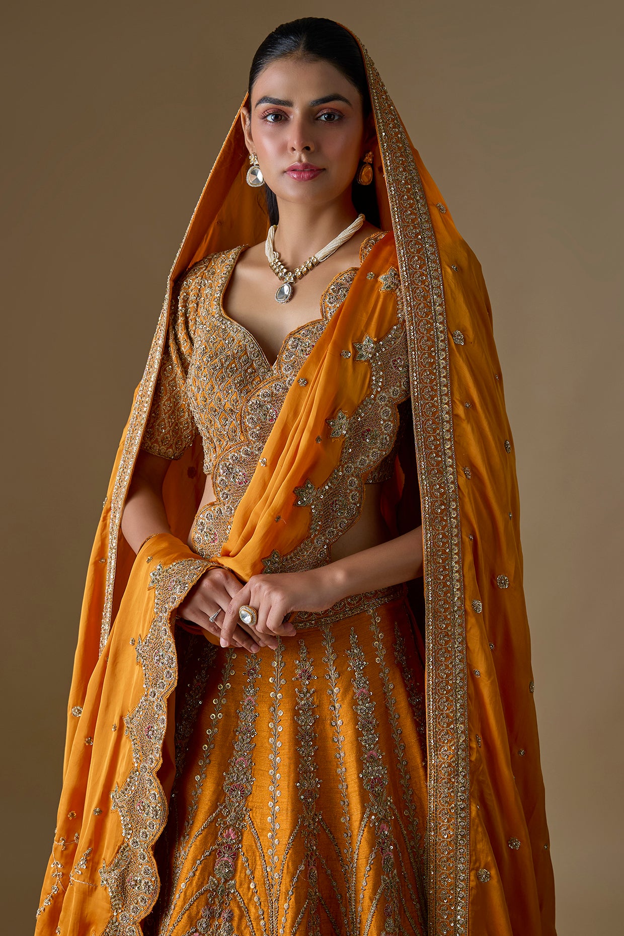rust raw silk zardosi hand embroidered lehenga set