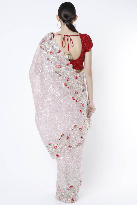 light pink sequins saree set