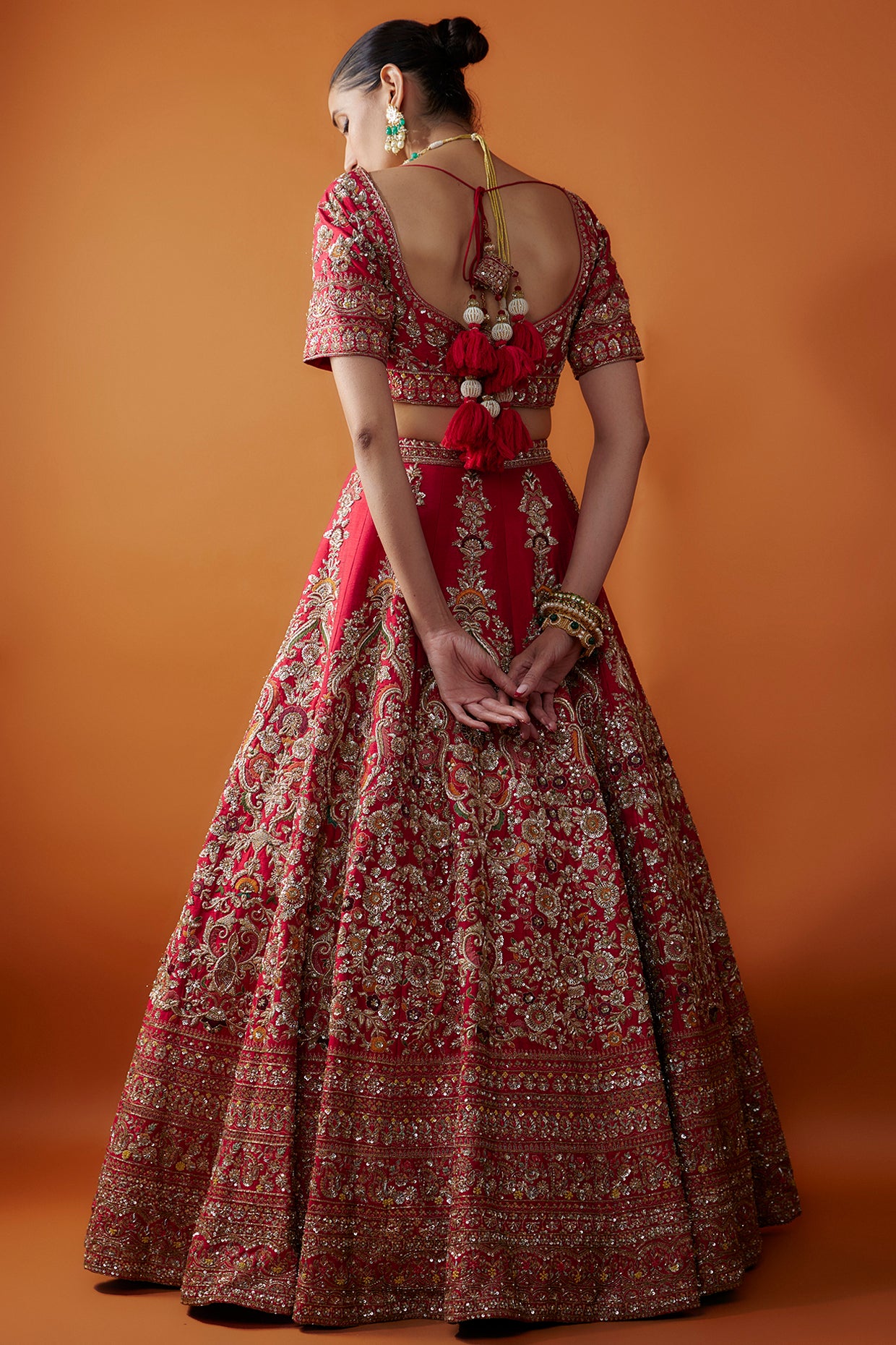 red raw silk zardosi embroidered lehenga set