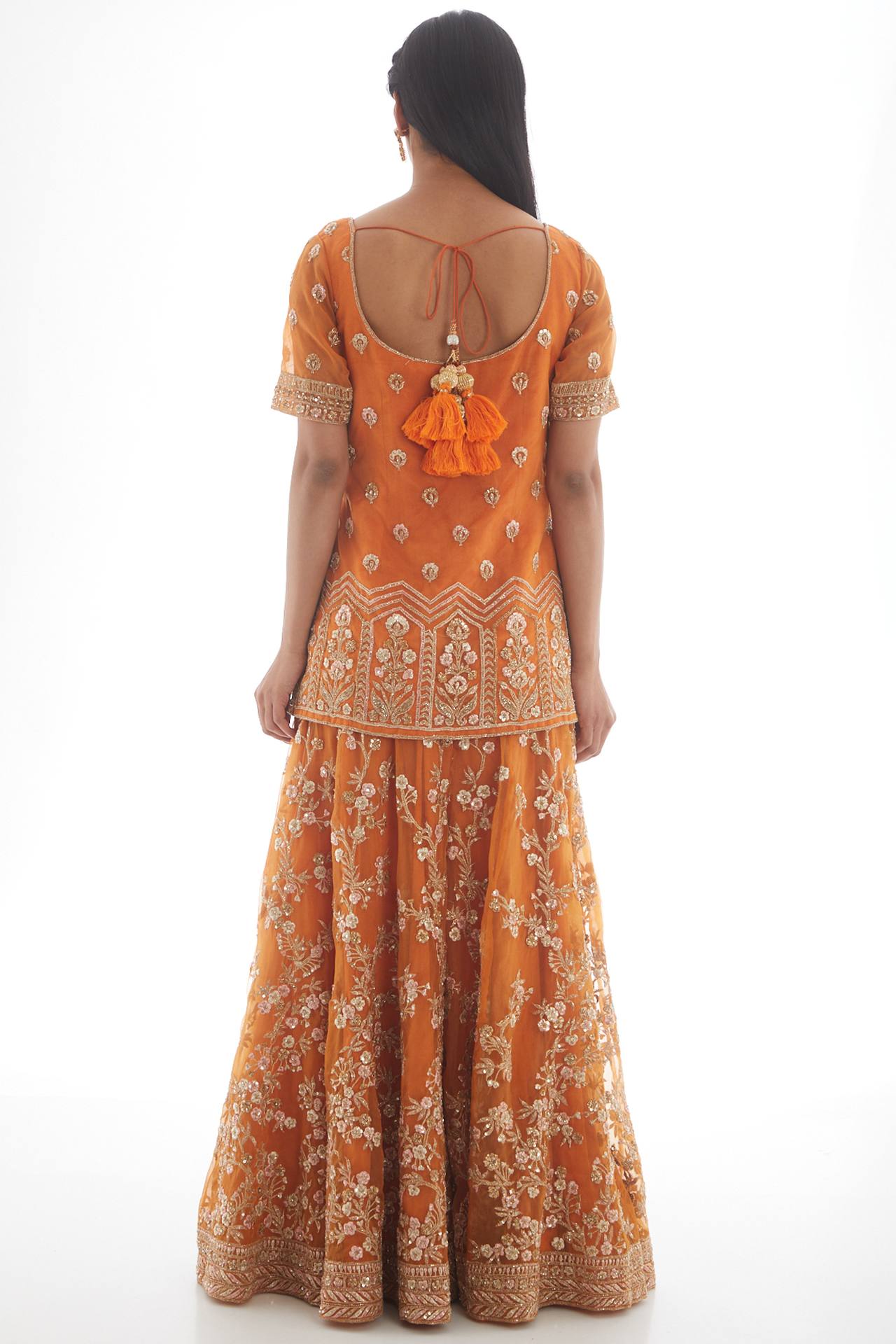 orange embroidered sharara set