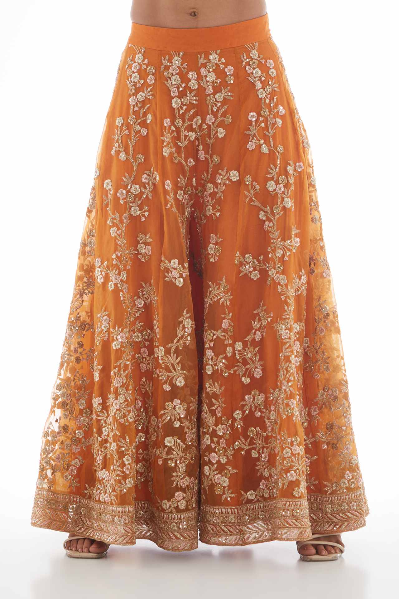 orange embroidered sharara set