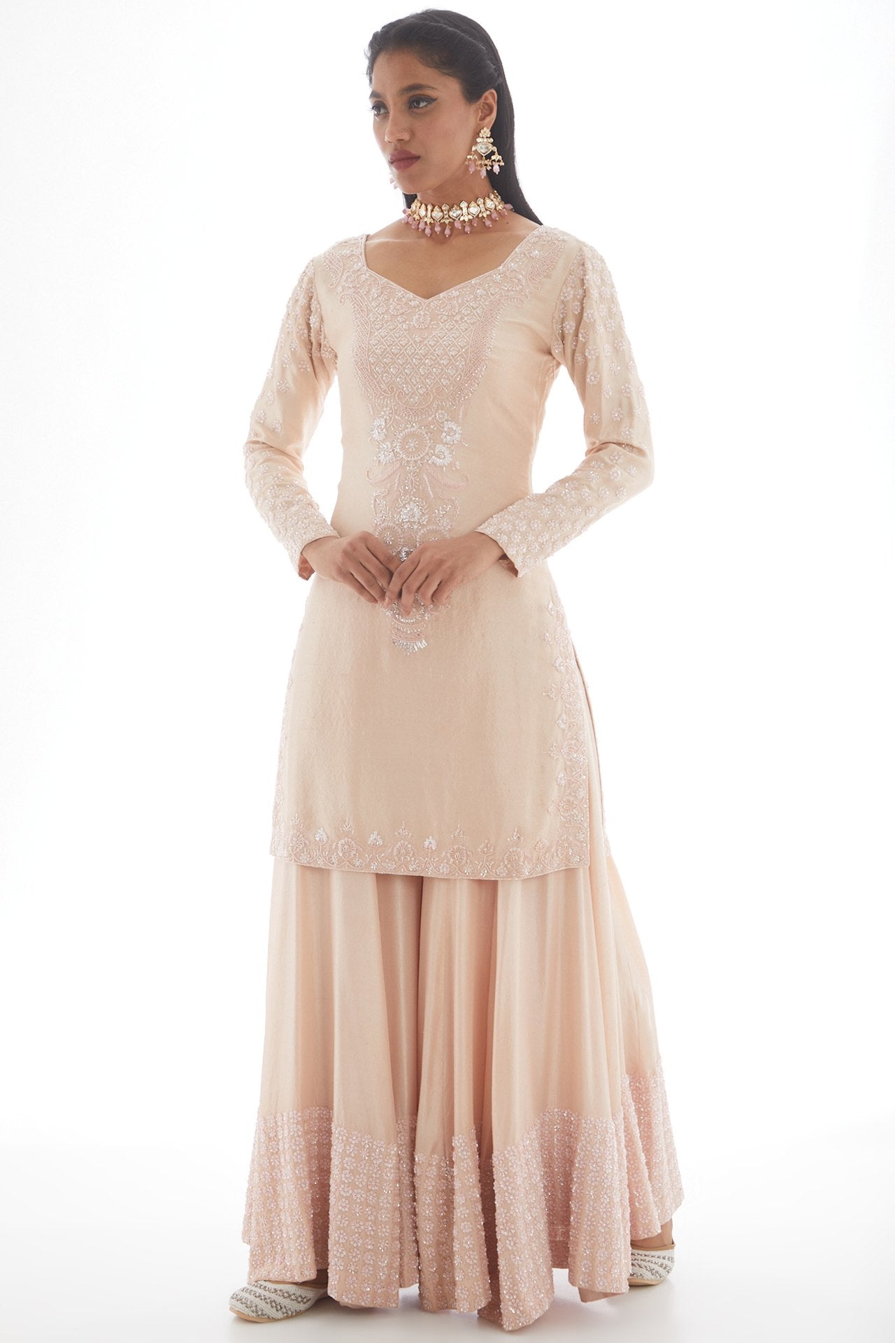 Blush pink embroidered sharara set