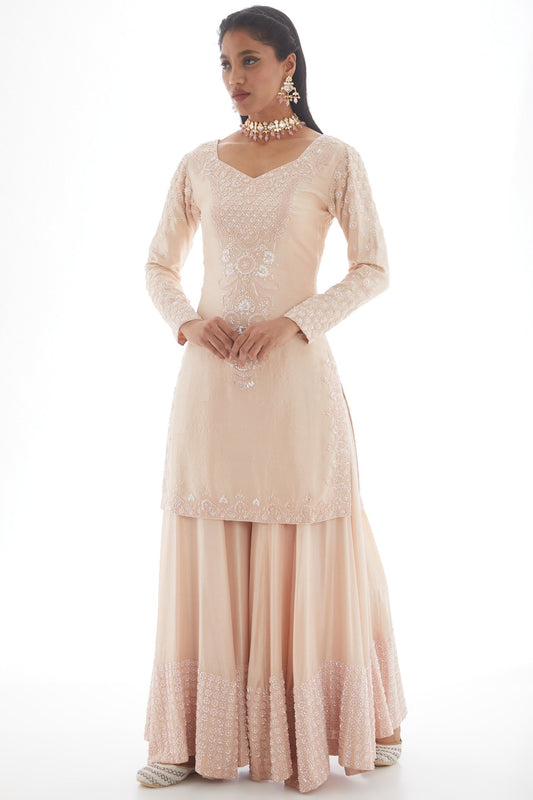 Blush pink embroidered sharara set