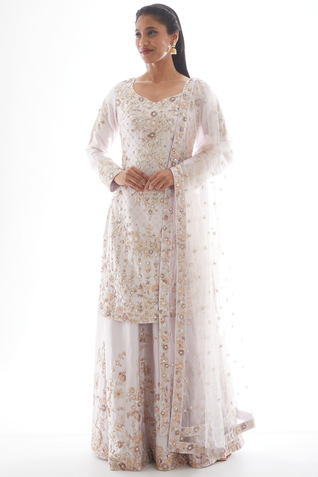 white embroidered sharara set