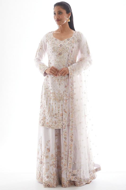 white embroidered sharara set