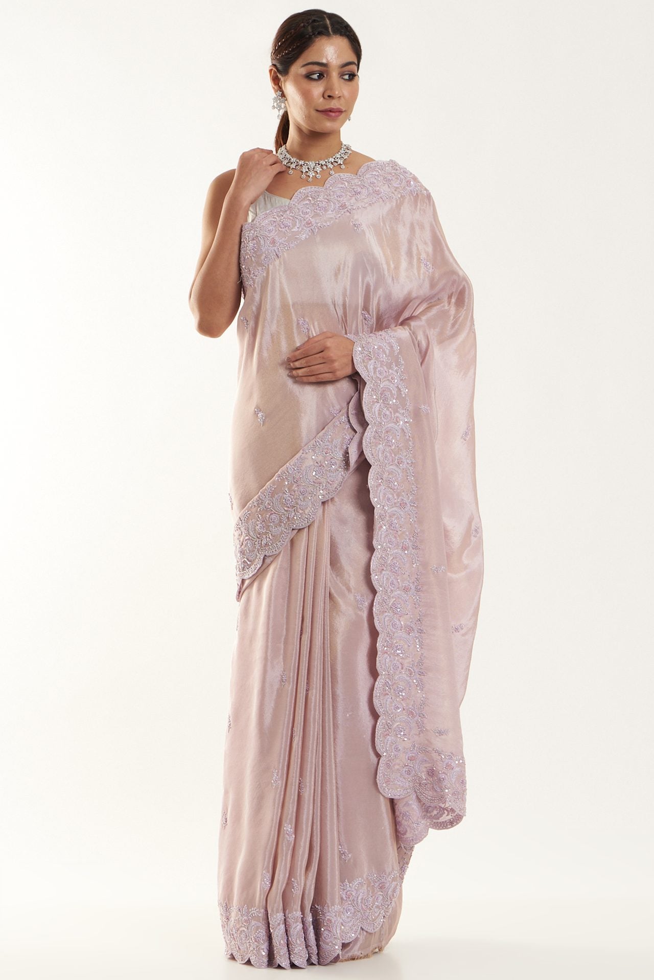 blush pink embroidered saree set